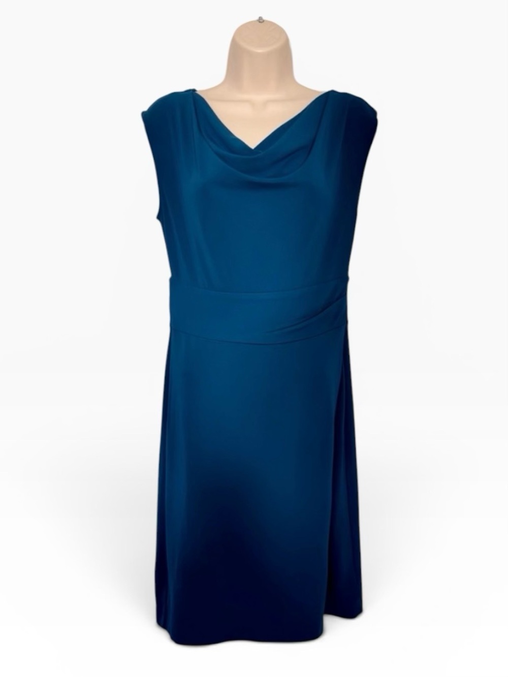 Ann Taylor Teal Cowl Neck Sleeveless Career Sheath Knee Length Dress Size 4 - Picture 2 of 6